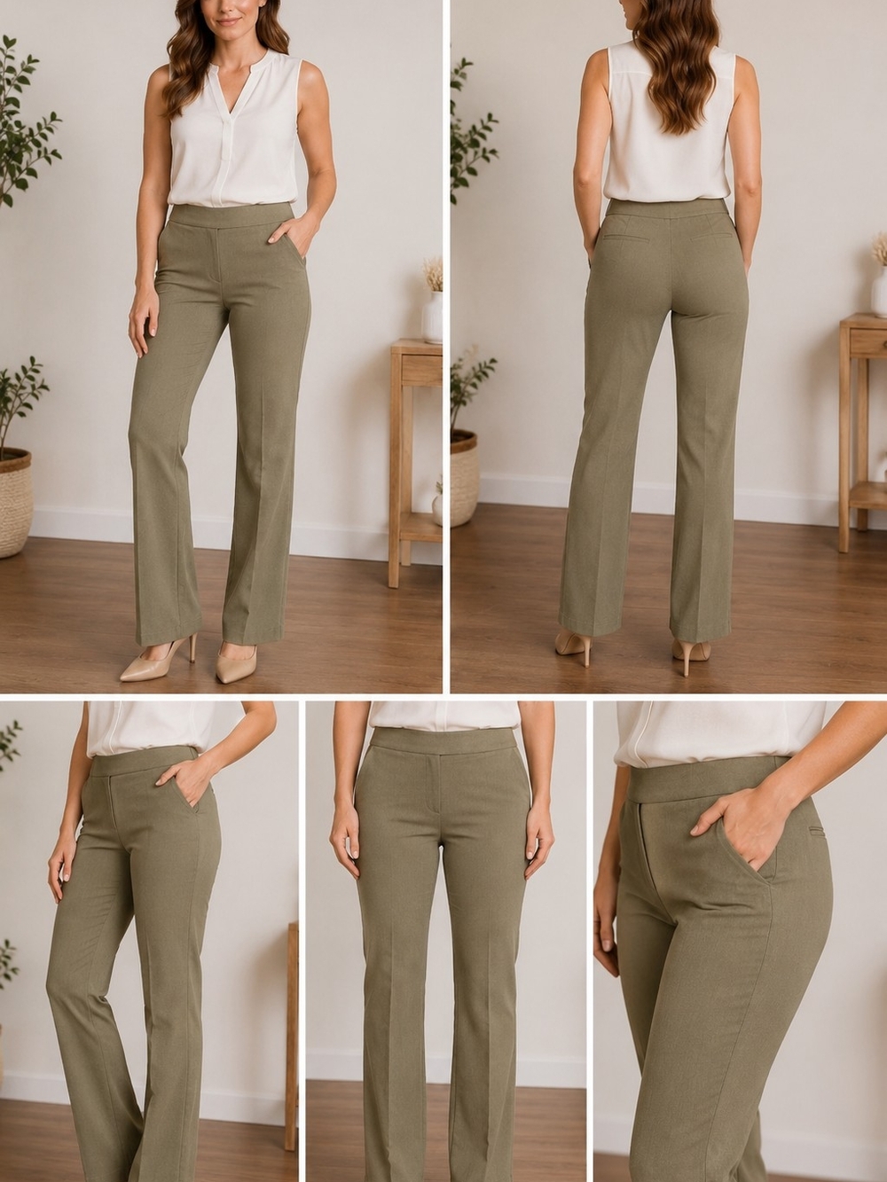 Roz & Ali Olive Straight Leg Pull-On Trousers